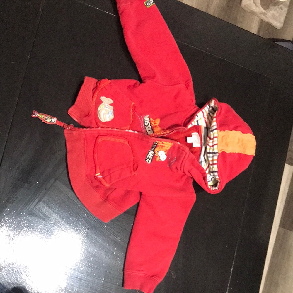 Red Kids Hooded Jacket with Stripe Lined Hood